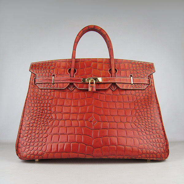 Replica Hermes Birkin 40CM Crocodile Veins Leather Bag Dark Orange 6089 Online